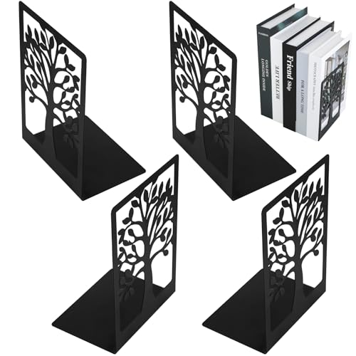 Sujetalibros metálicos Negros Sujeta Libros Antideslizante para estantería para Libros Carpetas CD/DVD Libros para niños para Oficina/Escuela/casa 12x17,5x8,5 cm (4 Piezas Negro)