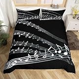 Musical Note Bedding Set Staff Pattern Comforter Cover for Kids Adult Classic Music Themed Duvet Cover Black and White Bedspread Cover Room Decor 2Pcs with 1 Pillowcase Twin Size (No Comforter)
