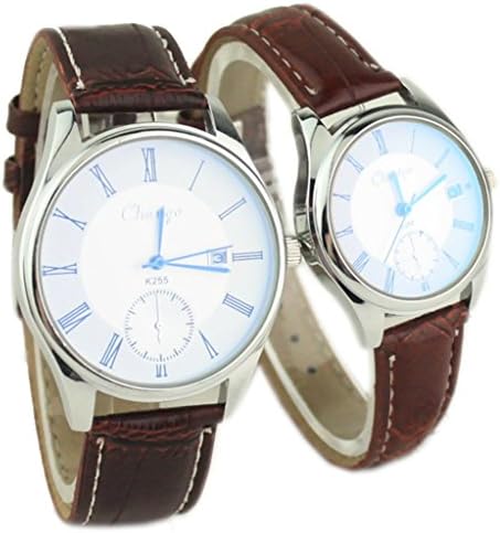 Couple Quartz Wrist Watches with Leather Band Nice for Lovers