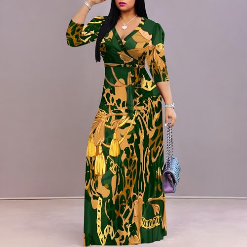 Image of PinkPatty Women's Long Sleeve Maxi Dress Plus Size Trendy Wedding Guest Wrap Dress with Pockets&Belt