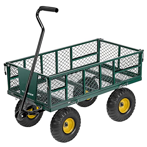 VIVOSUN Heavy-Duty Steel Garden Cart, 600-Pound Capacity, Steel Utility Garden Wagon with Removable Sides and 10´´ Pneumatic Tires for Outdoors, Lawns, Yards, Farms, and Ranches, Green
