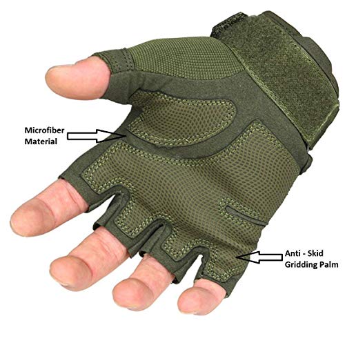 Image of Gloves for Men Bike Riding Half Finger | Hard Knuckle Protection, Breathable & Adjustable Wrist Strap | Hand Gloves for Bike Riding /Cycling, Gym & Outdoor Activities | Army Green - 1 Pair (Army Green)