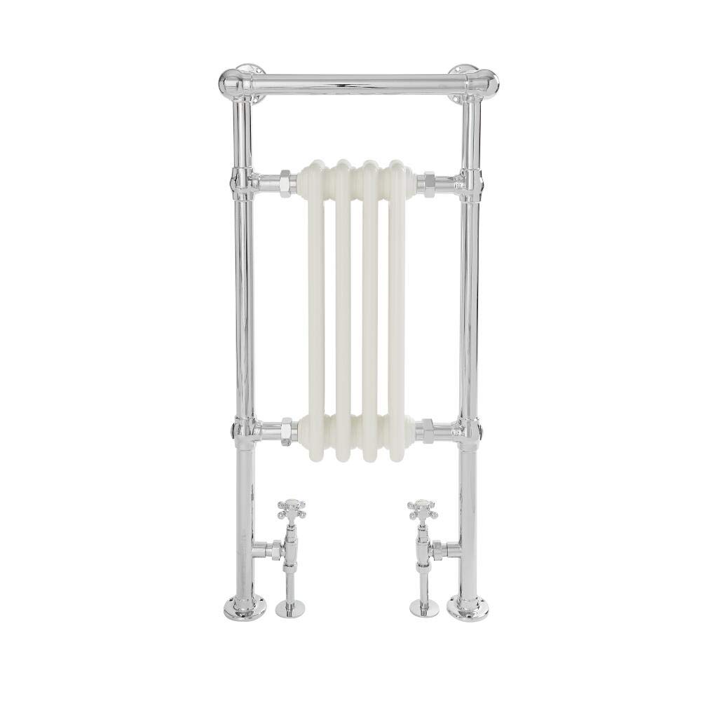Milano White Elizabeth Chrome Heated Towel Rail Overhanging Rail - 930Mm X 452Mm