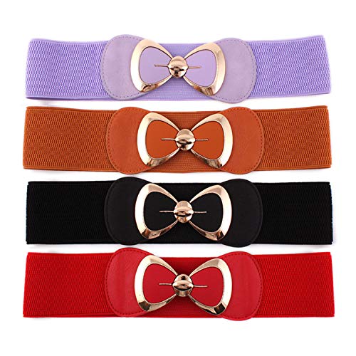 Andongnywell Women Bow Elastic Belt Elegant PU Bowknot Stretch Wide Belt Dress Decorative Waistbelts Vintage Waist Belt3