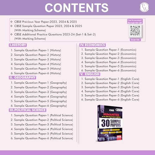 Image of (Old Edition) PW CBSE Class 12 Humanities Stream Combined 30 Sample Papers For 2025-2026 Board Exams l History, Political Science, Geography, Economics and English [Sep 10, 2025] Physic Wallah