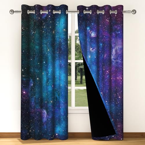 Pnylzzyxh Galaxy Blackout Curtains Space Curtains for Bedroom Boys Room 84 Inches Length 2 Panels Set Outer Constellation Star Window Drapes for Living Room Grommet Room Darkening 42x84