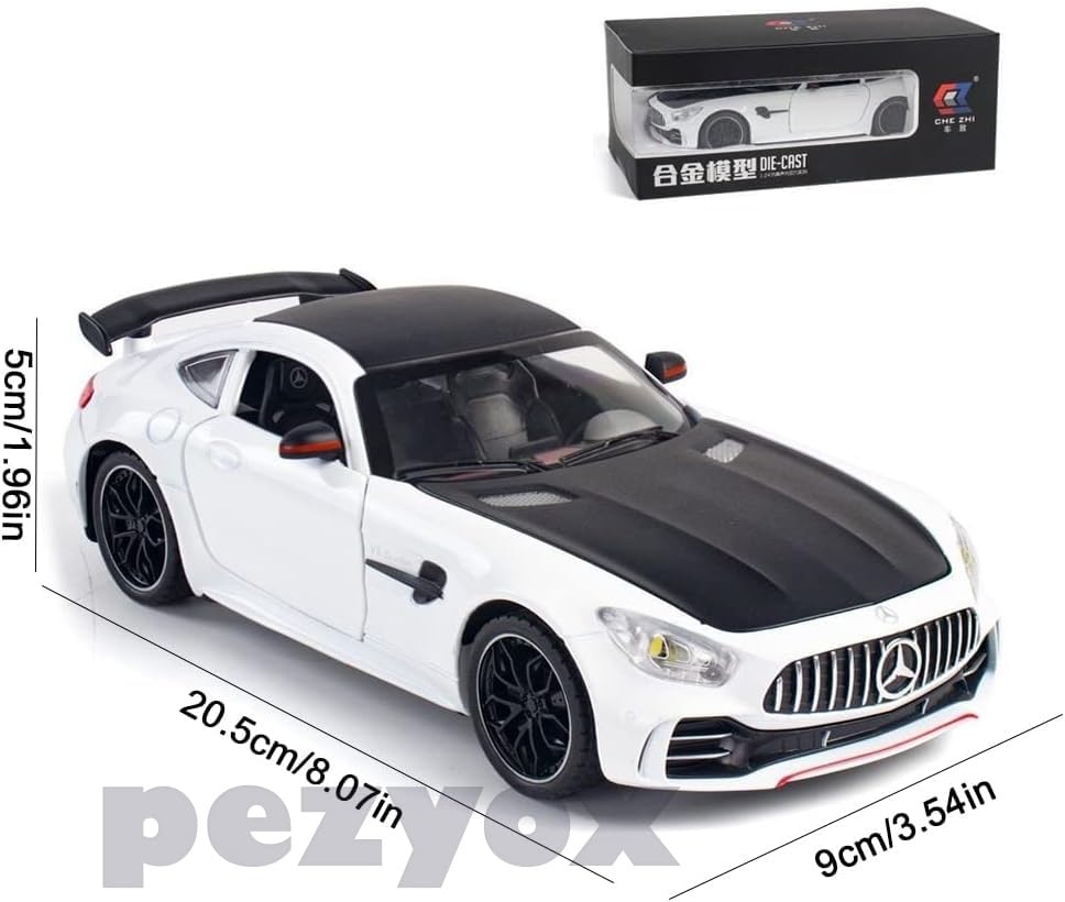 Image of 1 /24 Benz AMG GTR Toy Cars Model Car, Zinc Alloy Pull Back Toy car with Sound and Light for Kids Boy Girl Gift (White)