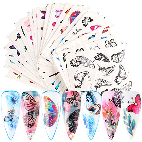 Butterfly Nail Art Decals Stickers Nail Accessories Decorations Nail Supplies Nail Stickers for Women Girls Butterfly Water Transfer Decals Manicure 30 Sheets
