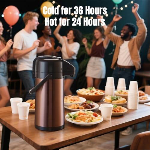 Image of Upgraded Airpot Coffee Carafe with Double Pump - 84oz /2.5L Coffee Carafe for Keeping Hot, Beverage Dispenser for Hot /Cold Beverage (1, Gold Brown)