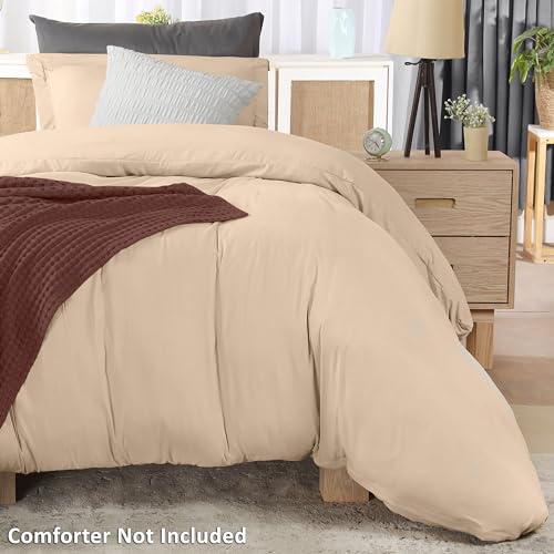 Utopia Bedding Duvet Cover Twin Size - 2 Piece with Zipper Closure - 1 Comforter Cover 68X90 Inches & 1 Pillow Sham 20X26 Inches (Beige) Comforter Not Included