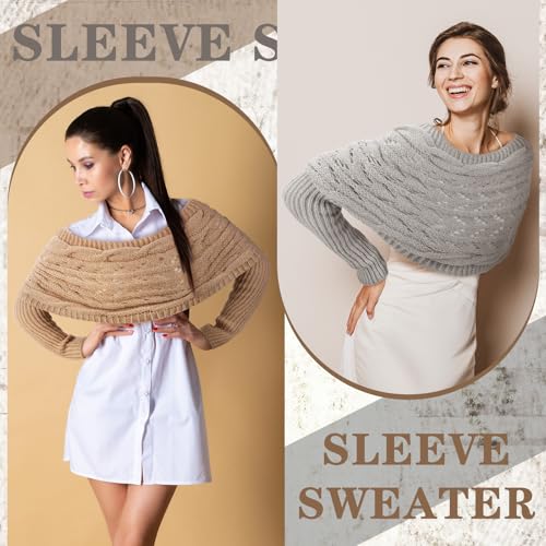 Image of Geyoga 2 Pcs Scarf with Sleeves for Women Knitted Wrap Sweater Scarf with Sleeves Shrugs for Women Wrap Shawl