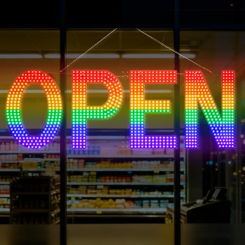 Image of LED Open Signs for Business,40 inchL x 14 inchW Large Open Sign LED with 3 Scene Modes, Ultra Bright Adjustable Light Up Bar Sign for Storefront Window Glass Door Shop Store Salon Cafes Restaurant (Rainbow Colors)
