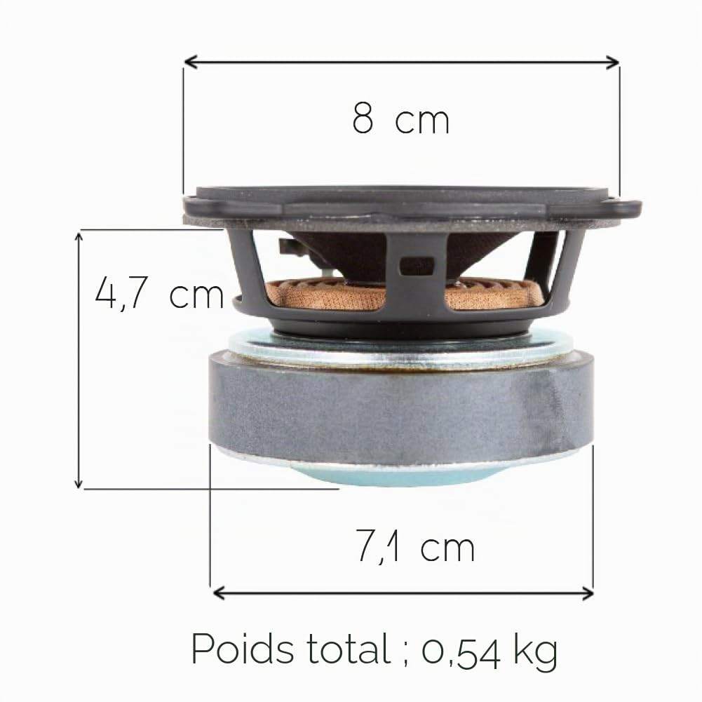 KIT Set pour FAITAL Pro 3FE25 4 ohm, 1 Haut-Parleur woofer 8 cm 80 mm 3" de diamètre, 20 Watts rms et 40 Watts Max, sensibilité 91 DB, pour Voitures, 1 pièce