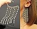 White Bridal Wedding Ear Cuff Handmade Statement Moonstone Beaded Long Chain Earring No Piercing Needed Unique Elf Fairytale Silver Jewelry for Women Gift for Bridesmaid Unusual Fake Ear Cuffs