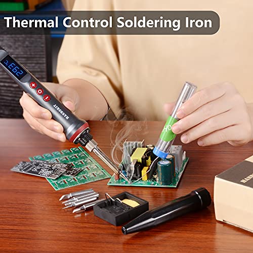 Image of HANDSKIT 90W Digital Soldering Iron Kit, Adjustable Temp, LED Display, C /F Switch, Auto Sleep, 5 Tips, Solder Wire, Stand, Sponge & Precision Tools for Electronics, DIY & Jewelry Repairs