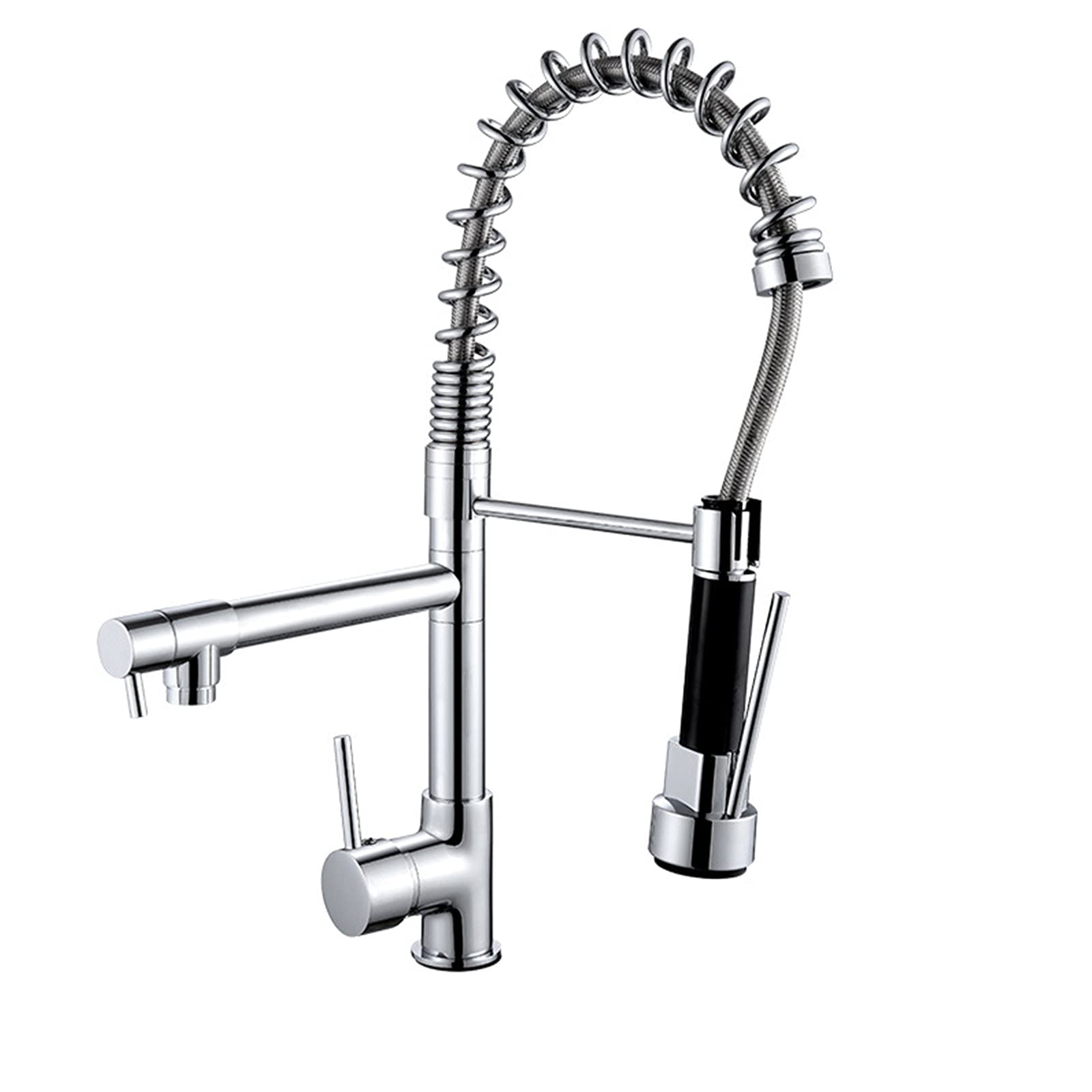 Lmysxaoz Pull Out Kitchen Faucets, Solid Brass Single Handle Hole Mixer Tap, 360°Rotation Spring Sink Faucet With Down Sprayer, Electroplating