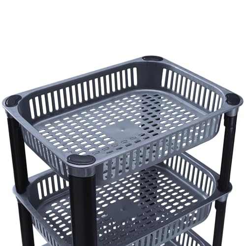 Image of Multipurpose Plastic Storage Rack for Kitchen | Foldable Vegetable & Fruit Organizer Stand for Onion, Potato, Sabji | Countertop Multi-Layer Basket Rack for Home, (Silver, 3 layer)