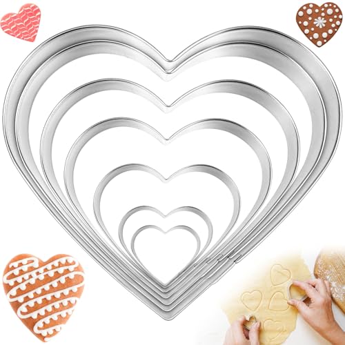 NISENTIA 7 piezas de cortadores de galletas, moldes de corazón, galletas, cortadores de galletas, cortadores de galletas para niños, cortadores de Navidad, anillos para hornear, grandes, acero