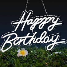 Happy Birthday Neon Sign for Wall Decor, LED Happy Birthday Light Up Sign, USB Powered Dimmable Neon Light for Birthday Party Decorations Backdrop, White