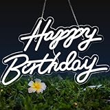 Happy Birthday Neon Sign for Wall Decor, LED Happy Birthday Light Up Sign, USB Powered Dimmable Neon Light for Birthday Party Decorations Backdrop, White