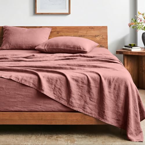Bare Home Queen Sheet Set - Luxury 1800 Ultra-Soft Stonewashed Microfiber - Brushed - Deep Pockets - Easy Fit - Breathable Bedding - Sheet Sets & Pillowcases (Queen Dusty Rose)