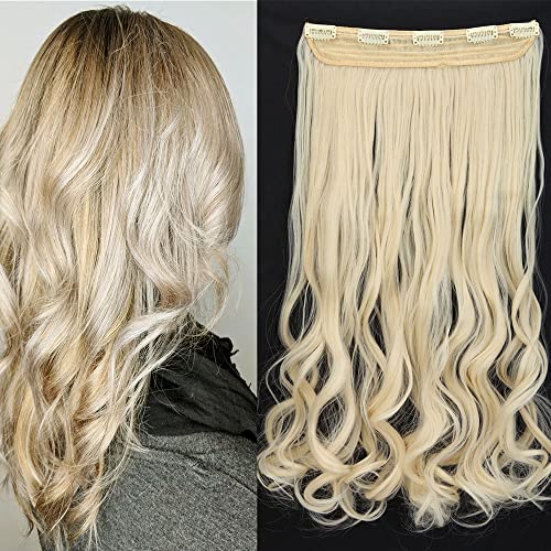 TESS Extension Cheveux Naturel Ondulé 60 cm, Rajout Clip Mélange Blond Clair Platine, 1 PC 5 Clips 120g