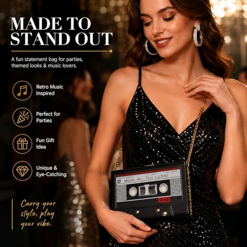 Image of QZUnique Tape Shaped Shoulder Bag Radio Recorder PU Crossbody Bag Women's Retro Evening Bag Handbag Clutch Purse