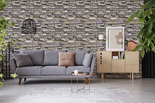 Homeme Grey Blue Brick Peeling and Pasting Wallpaper Brick Contact Paper 17.7 x 236.2 inches 3D Wallpaper Removable Wallpaper Brick Backsplash Pasting and Peeling Vinyl Film