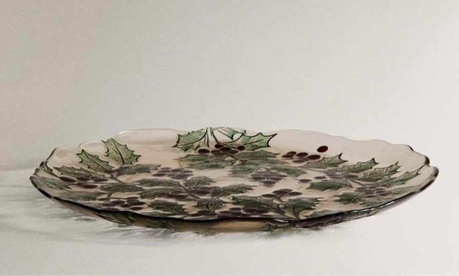 新品　ZARA クリスマスプレート　2枚セット ZARA HOME クリスマス リーフ フラワー ガラス デザートプレート