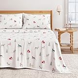 Great Bay Home Extra Soft Printed 100% Turkish Cotton Flannel Sheet Set. Warm, Cozy, Luxury Winter Bed Sheets. Belle Collection (Queen, Pups in The Snow)