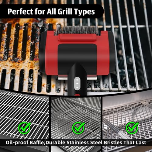 Image of Electric Rechargeable Grill Brush,Grill Cleaner for Outdoor Grill with 800 RPM Motor - Bristle-Free Stainless Steel Grill Cleaner with LED Light for BBQ, Heavy Duty Grill Cleaning Tool (BlackRed)
