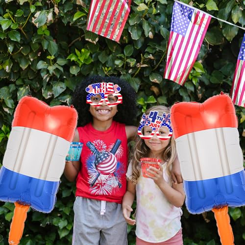 Image of 5Pcs Patriotic Popsicle Foil Balloons, Red White Blue Balloons for Memorial Day 4th of July Party Summer Party Decorations