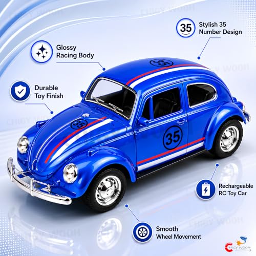 Image of Remote Control Racing Car for Kids | Rechargeable with 2.4GHz Wireless Controller | LED Headlights, Smooth Forward & Turn Action | Durable Build & Stylish Classic Car Design (Multi-Color)