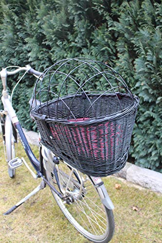 Hundefahrradkorb für Gepäckträger aus Weide mit Metallgitter und Kissen Schwarz XL oder XXL Gepäckträgerkorb Weidenkorb Hundekorb Tierkorb (XXL ohne Kissen)
