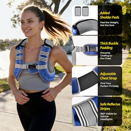 Image of PACEARTH Weighted Vest,6lb /8lb /10lb /12lb /16lb /20lb /25lb /30lb Weight Vest with Reflective Stripe, Body Weight Vests for Women, Men, Weight Loss Workout, Strength Training, Running, Walking, Jogging