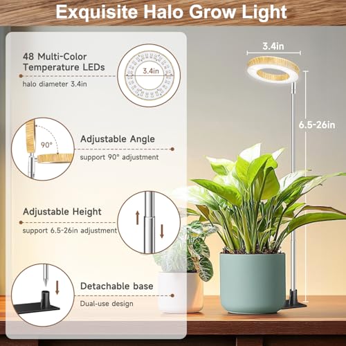 Image of Aokrean Grow Light, 48 LEDs Full Spectrum Plant Lights for Indoor Growing, Height Adjustable Wood Grain Plant Grow Light with Base, 3 Optional Spectrums, Auto Timer 6 /12 /16Hrs, 5 Brightness