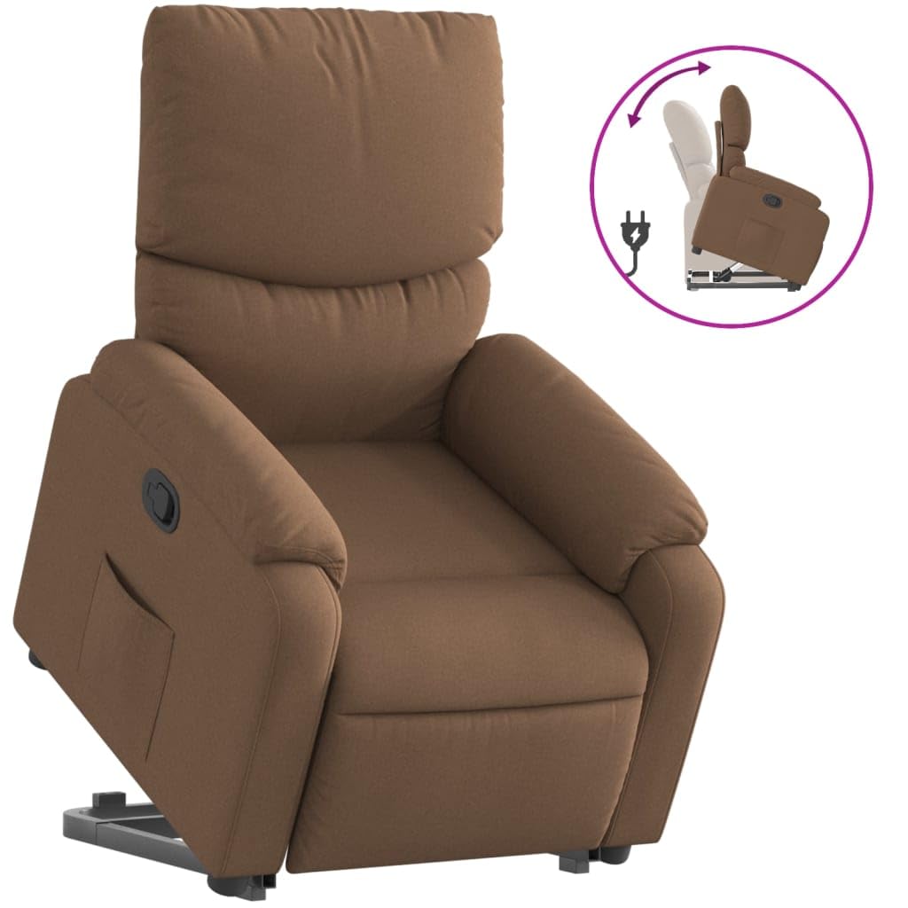 Homgoday Relaxsessel mit Aufstehhilfe Fernsehsessel Verstellbarer Relaxsessel mit Liegefunktion Sessel für Senioren mit Aufstehhilfe Aufstehsessel TV Sessel Wohnzimmer Braun Stoff