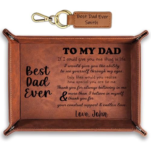 Best Dad Ever Personalized Leather Tray and Keychain, Handmade Gifts for Dad Christmas Xmas, Dad Birthday Gift from Daughter Son, Men Gift for Father, New Dad Gifts for Husband from Wife