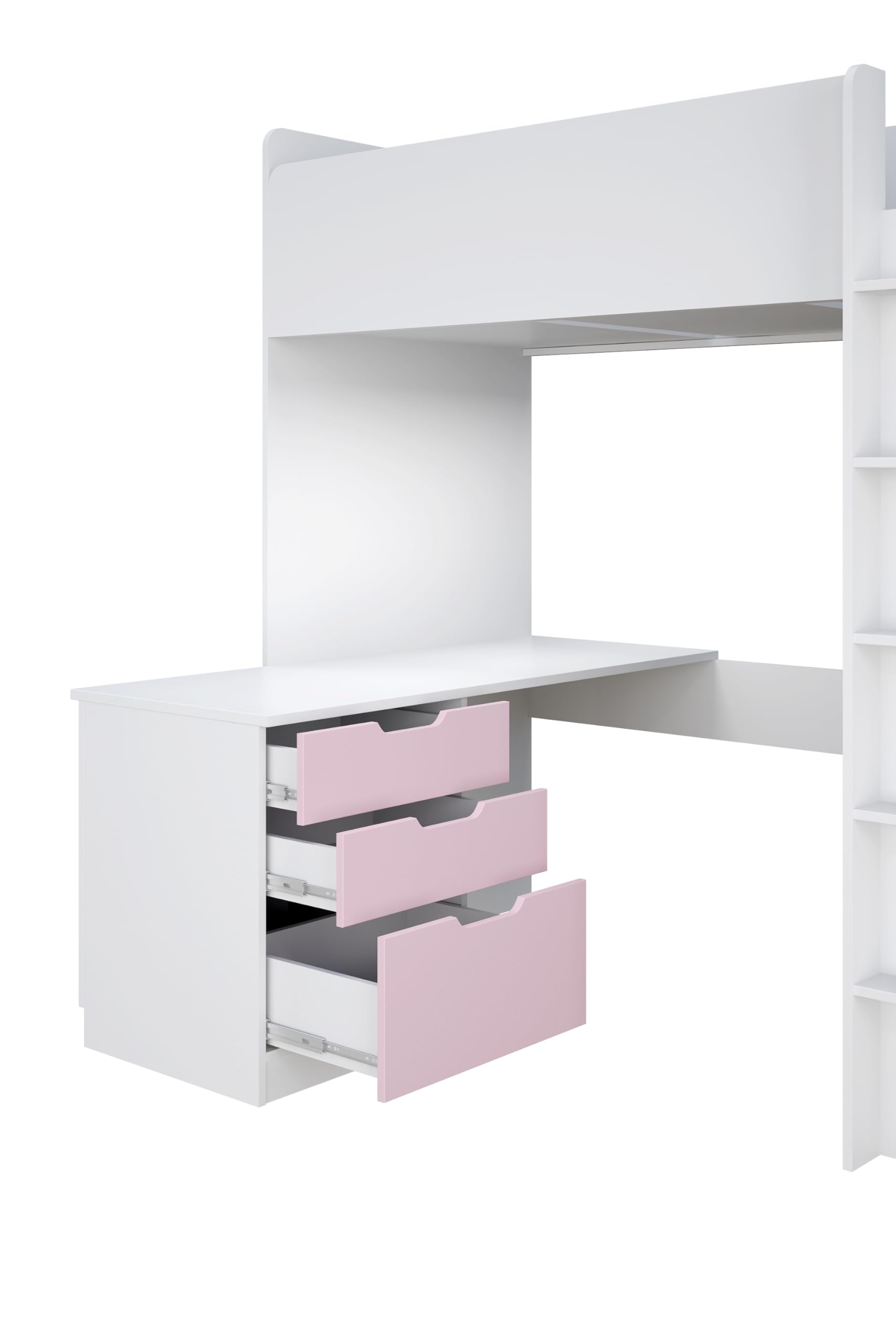 Shefa Kids Hochbett Mit Schreibtisch - Platzsparendes 5-in-1 Hochbett Kinder Mit Treppe, Kleiderschrank, Regal & Arbeitsbereich - Rosa, Belastbar Bis 90 Kg, Maße: 206 x 107 cm