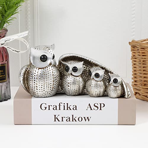 FriyGardcn Cute Silver Family of Four owl Figurines Home Décor Owl Sculpture with Three Baby Owls Décor for Shelf Owl Gifts Decoration for Owl Lovers Home,Office - Image 2