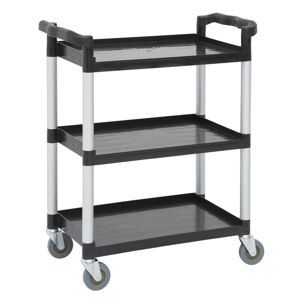 Utility Cart with 3 Shelves Black Plastic - 31 9/10 L x 17 1/8 W x 35 4/5 H by HUBERT – Polypropylene (PP), Black, Model T611