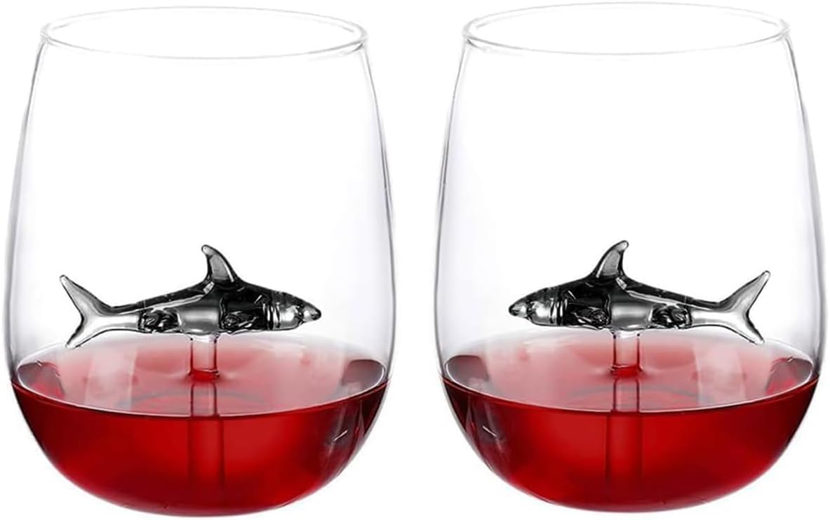 Black Shark Wine Glasses 18oz Red Wine Glass with Shark Inside 530ml