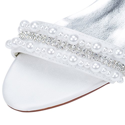 Emily Bridal Women's Satin Kitten Heel Sandals with Beading Crystal - Image 4