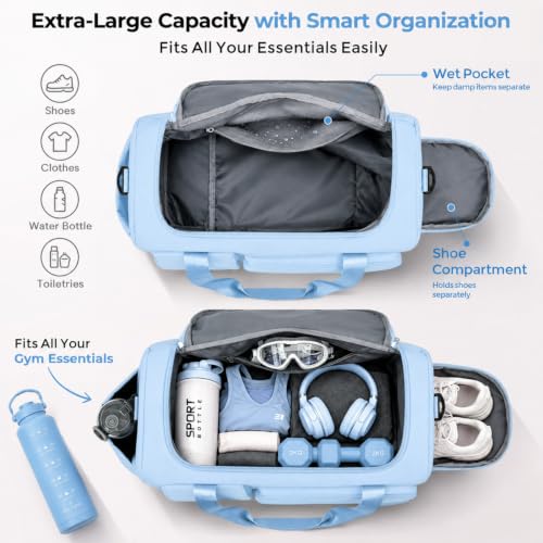 Image of FIORETTO Women's Gym Duffle Bag with Shoes Compartment, 30L Capacity, Ideal for Travel, Gym, Sports, Duffel, Weekender