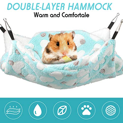 Small Pet Cage Hammock, Double-Layer Sugar Glider Hammock Bed, Warm Fleece Cage Hanging Hammock, Pet Swinging Bed For Chinchilla Parrot Guinea Pig Ferret Squirrel Hamster Rat Playing Sleeping (Green) #TOP3