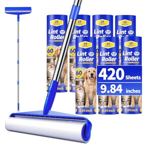 9.84' Large Extra Sticky Lint Roller, 58.3' Long Handle Lint Remover with 7 Rollers for Clothes, Cat...