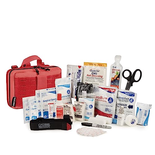 Image of Scherber Vehicle IFAK Emergency Trauma Kit | 90+ Medical Supplies & Equipment, NAR Tourniquet & CPR Mask | Fully Stocked Rip Away Molle Pouch for Car, Home & Professional First Aid | Intermediate, Red