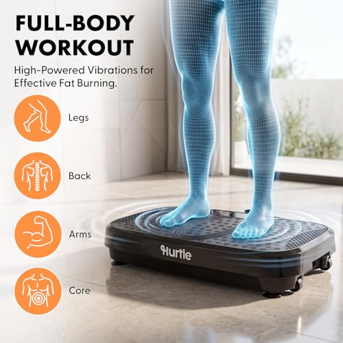 Image of Hurtle Fitness Vibration Platform Machine - Home Gym Whole Body Shaker Exercise Machine Workout Trainer Fast Weight Loss w /Resistance Bands Easy Carry Wheel Remote Adjustable Speed