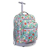 J World New York Sundance Rolling Backpack Girl Boy Roller Bookbag, Flora, 20 Inch