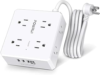 Surge Protector Power Strip - 6 Ft Flat Plug Extension Cord with 8 Widely Outlets and 4 USB Ports(1 USB C), 3 Side Outlet Extender for Home Office, White, ETL Listed